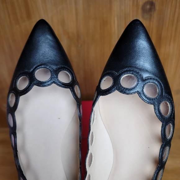 Kate Spade black pointed closed toe leather flats cut out details NIB 7.5 - Picture 7 of 11